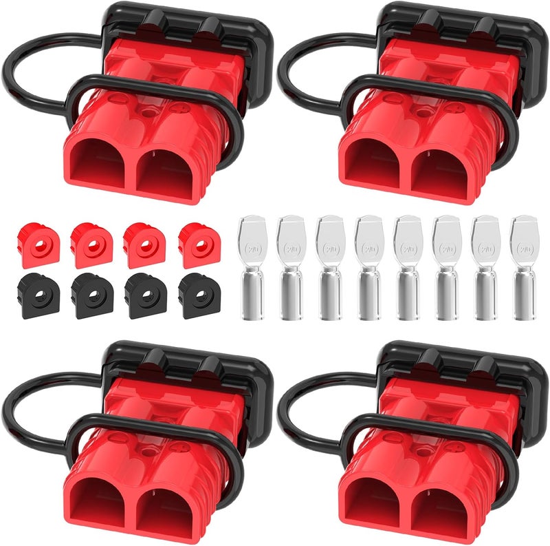 Malictele Store موصل أندرسون، فصل سريع لبطارية 350 أمبير 2/0AWG 600V مجموعة أسلاك ونش ثقيلة لتحميل (4 عبوات) - أحمر - Image 1